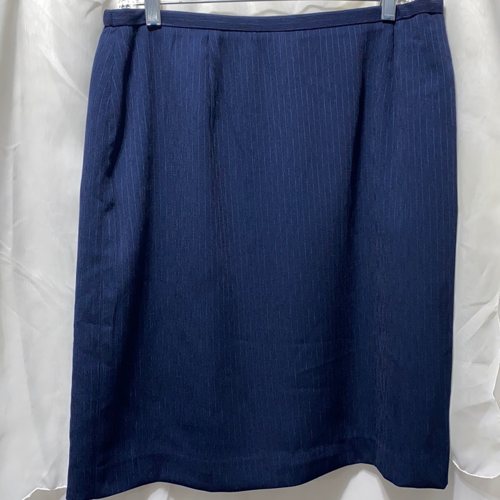 KASPER NAVY PINSTRIPE MIDI SKIRT LINED REAR ZIP SZ 16